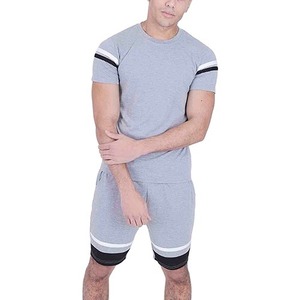 2024 gros personnalisé hommes été deux pièces coton à manches courtes survêtements ensembles plaine surdimensionné t-shirt et court ensemble pour hommes - Product Image 1