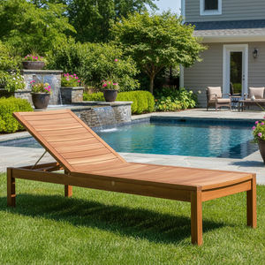 Chaise longue de plage pliable en teck massif au design moderne avec support de réglage en métal, vente en gros d'usine - Product Image 3