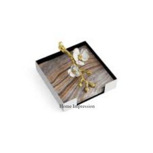 กล่องโลหะขัดเงาเคลือบเงาสีเงินพร้อมใบไม้ชุบทองที่ใส่กระดาษทิชชู่ตกแต่งโต๊ะจากอินเดีย - Product Image 4