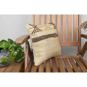 Almohada de lana de retazos Kilim Beige de 14x14 pulgadas de lujo, almohada rústica con estampado Floral y Vintage para ropa de cama tejida con seda - Product Image 2