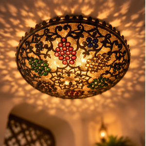 Lámpara Colgante Marroquí Hecha a Mano con Vidrio de Colores y Filigrana Metálica, Color Personalizable, Clasificación IP20, Farida Hookahs - Product Image 1