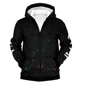 Sweat-shirt à capuche zippé noir pour homme avec motif imprimé étoiles, coupe classique, vêtement décontracté, saison automne, tissu tricoté en polyester - Product Image 6
