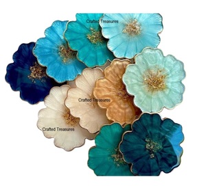 Tapis de dessous de verre en forme de fleur d'or artisanal élégant en résine florale pour boissons bière café - Product Image 1