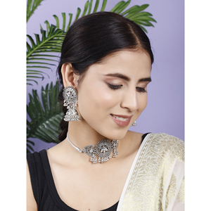 GS <b>Silver</b> Round Center Flower <b>Choker</b> Elegant Wedding Jewelry Accessory - Product Image 2