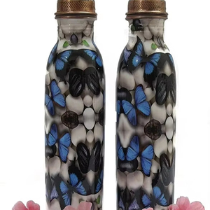 Botella de cobre con estampado exclusivo, almacenamiento de agua de lujo para viajes de oficina, botella de cobre impresa artesanal, tradicional y moderna - Product Image 1