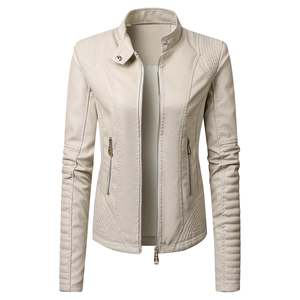 Veste d'hiver pour femmes à la mode en cuir durable solide respirant vêtements d'extérieur tricotés coupe-vent fermeture à glissière tissu imprimé - Product Image 3