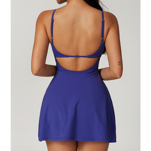 Vestido DE TENIS atlético para mujer con pantalones cortos integrados Ropa deportiva sin mangas con cuello recto - Product Image 6