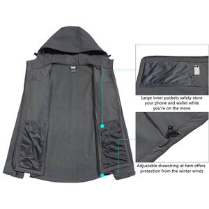 Chaqueta acolchada Softshell de invierno unisex, venta al por mayor, cortavientos impermeable con cuello levantado y cierre de cremallera para senderismo al aire libre - Product Image 3