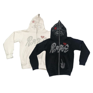 Sweat à capuche intégral de haute qualité OEM/ODM logo sweat à capuche zippé, pull zippé en molleton 100% coton, vente en gros de sweat à capuche strass unisexe - Product Image 1