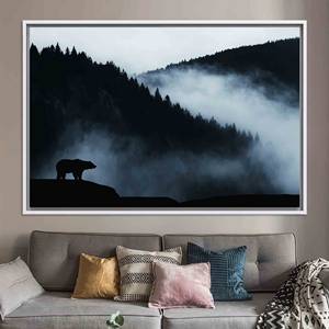 Printed Canvas Artwork: Foggy Mountain Landscape Serenity Print,WHITE <b>FRAMED</b> CANVAS - Product Image 1
