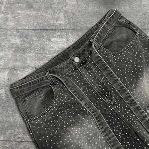 Streetwear personnalisé homme imprimé partout boue sale lavage à l'acide Skate diamant strass en détresse Denim Jeans Shorts Baggy Jorts hommes - Product Image 6