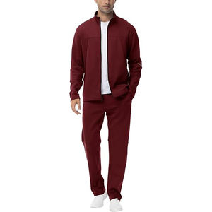 Ensemble de survêtement pour homme, veste en polyester à col montant et fermeture éclair intégrale, avec pantalon de survêtement assorti, ensemble athlétique deux pièces, sans capuche, vêtements de sport - Product Image 1