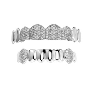 Grillz de latón chapado en oro de 18K con micro pavé de circonita 5A, diseño de ocho dientes, con barra de fijación y moldeado, para regalo de fiesta - Product Image 6