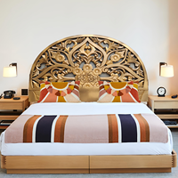 Tête de lit balinaise Smart Art en bois sculpté, éclairée, à hauteur réglable, demi-lune, finition dorée, pour décoration murale d'appartement, conçue en bois d'ingénierie