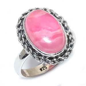 Anillo clásico de plata maciza 925, joyería para mujer, Plata de Ley 925, piedras preciosas de Rodocrosita, estilo bohemio, anillo hecho a mano, regalo para - Product Image 1