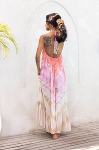 New <b>Summer</b> <b>Boho</b> Beach Maxi <b>Dress</b> with Spaghetti Straps Backless and Tie Dye Bohemian Style Cover Ups Woven Natural Waistline - Product Image 3