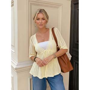 Women's Casual Open-Knit <b>Short</b> <b>Sleeve</b> <b>Cardigan</b> with Embroidered Print - Product Image 6