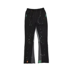 Pantalones de entrenamiento delanteros abiertos apilados de gran tamaño para hombres de alta calidad con pantalones acampanados informales de retazos sueltos - Product Image 5