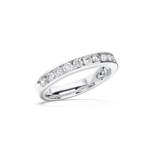 0.75 Carat E-F/VVS-VS <b>Moissanite</b> Round Diamond Half Eternity Channel Setting Unisex Band <b>Ring</b> Made in Solid Gold - Product Image 5