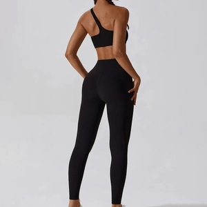 2025 logotipo personalizado acanalado cintura alta Fitness gimnasio desgaste ecológico conjunto de Yoga sin costuras de talla grande sin mangas entrenamiento cordón sólido - Product Image 5