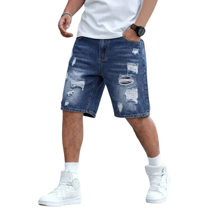 Pantalones Cortos de Mezclilla Azul Oscuro para Hombre, Rotos, Desgastados, Casuales, de Pierna Recta, de Algodón, para Verano, Estilo Vintage, Lavados, Moda Urbana - Product Image 1