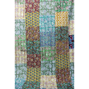 Cubrecama Boho Indio Queen Ralli Hecho a Mano Kantha con Estampado a Bloque y Patchwork para Hogares y Hoteles, Colcha Individual - Product Image 3