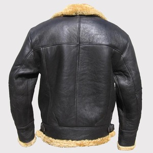 <b>Men</b> Shearling Leather Aviator <b>Jacket</b> Winter Warm Coat with <b>Fur</b> Collar Cuffs and Classic Zipper Front Design - Product Image 6