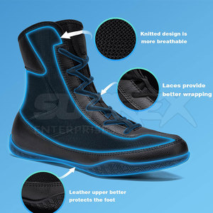 Chaussures de boxe en cuir confortables et élégantes, couleur noire, légères et respirantes, chaussures d'entraînement - Product Image 4