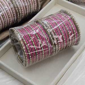 Traditional Stylish Velvet Covered Kundan Rhinestone Bangles Set Trendy Classic Bridal Bangles for Girls' Wedding Occasions - Product Image 3