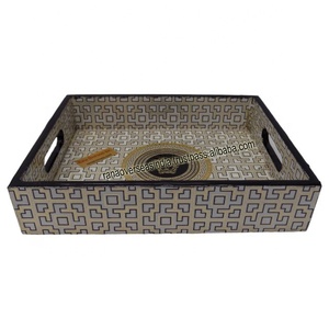 Plateau à thé de service en bois de qualité supérieure plateau décoratif polyvalent avec poignées pour thé café collations alimentaires et utilisation en cuisine - Product Image 3