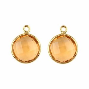 Grossiste Pendentifs fins et breloques Plaqué or 18 carats Pierre de quartz champagne exquise Pièce ronde Argent sterling Lunette Boucle Cadeau - Product Image 2