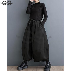 Femmes Puffy Cordon Taille Élastique Goutte Entrejambe Hakama Harem Pantalon Large Jambe Élégant Confortable Casual Bas Occasion - Product Image 4