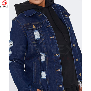 Veste de camionneur en détresse Poches à rabat Meilleures ventes Vestes en jean pour femmes de haute qualité pour les soldes d'hiver - Product Image 5