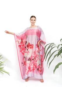 Pijama caftán de seda de talla grande para mujer, ropa de descanso con estampado informal, fiestas de cóctel de verano, caftán de maternidad, tinte de encaje, regalos para mamá - Product Image 4