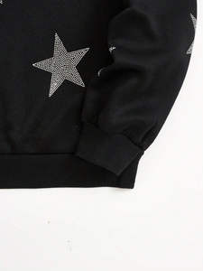 Sweat-shirt à capuche noir avec imprimé étoile en strass, coupe classique, pull décontracté pour homme, tricoté, 100% coton, séchage rapide, avec poche, style automne - Product Image 4