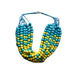 Classic <b>Blue</b> Yellow Multi Strand Resin <b>Bead</b> Necklace Handmade Colorful Round Statement Stylish Jewelry Wedding Party for Women - Product Image 6