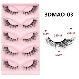Vente en gros des faux cils les plus populaires, 5 paires, série œil de chat 3D, faits à la main, en fausse fourrure de vison, avec logo personnalisé - Product Image 5