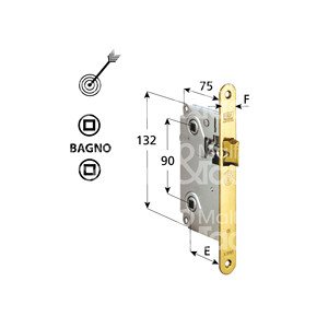 CERRADURA DE PATENTE PARA CENTRO DE BAÑO Solo pestillo Cuadrado Doble - Product Image 1