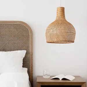 Best Sell Elegant Rattan Lampshades Woven Lighting Pendant Light Handmade Natural Wicker Straw Lamp Covers & Shades Home Decor