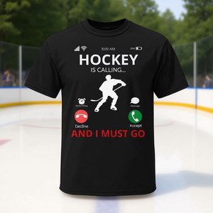 T-shirt en coton noir pour hommes, vêtements décontractés, Hockey Is Calling And I Must Go - Product Image 3