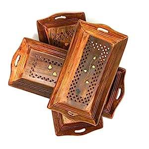 Bandeja de madera rústica | Bandeja de servicio hecha a mano Acabado de madera natural Perfecto para cocina Comedor o decoración del hogar Falak World Export - Product Image 2