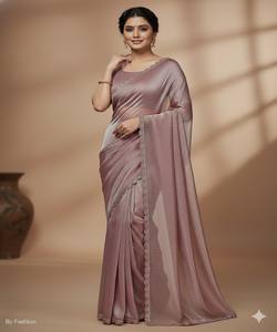 Sari moderne en soie GMY avec bordure en dentelle faite à la main, chemisier non cousu, tenue de fête festive, prix de gros, vêtement ethnique, multicolore - Product Image 1