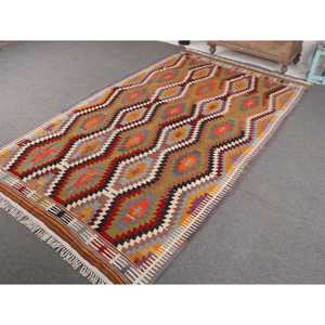 พรมคิลิมขนาด 5.2x9.3 ฟุต พรมตุรกีโบราณ พรมลายดอกไม้สีแดงส้ม - Product Image 2