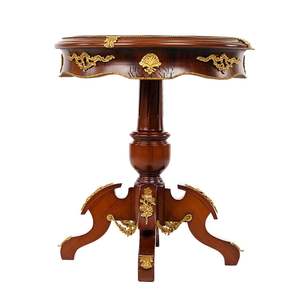 Table d'appoint ronde de luxe avec incrustation florale en marqueterie et accents en laiton doré orné pour une décoration intérieure classique - Product Image 5