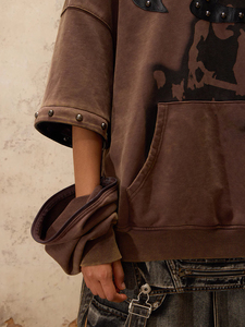 Oversize desmontable lavado a la piedra Invierno Polar transpirable a prueba de viento Sudadera con capucha mujeres gota hombro extraíble capucha ácido lavado sol desteñido - Product Image 5