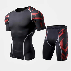 Ensemble Rash Guard Unisexe Premium Compression T-shirt et Pantalon Extensible 4 Directions Respirant Séchage Rapide Protection UV pour MMA Gym Surf Fitness - Product Image 3
