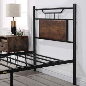 Cadre de <span class=keywords><strong>lit</strong></span> en métal industriel avec tête et pied de <span class=keywords><strong>lit</strong></span> en bois rustique, <span class=keywords><strong>lit</strong></span> de style vintage pour chambre à coucher, dortoir, appartement - Product Image 5