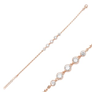 Quintuple Shiny Round Zircon Stone <b>Charm</b> Bracelet Turkish Handcrafted Wholesale 925 Sterling Silver Jewelry - Product Image 6