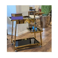 Chariot de service de nourriture en laiton doré de conception fantaisie chariot de service de thé et de café de grande taille de bonne qualité en Inde