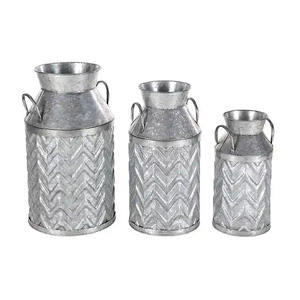 Ensemble de 3 boîtes à lait en fer galvanisé avec poignée, jardinière de fleurs élégante faite à la main pour décoration intérieure et extérieure - Product Image 1